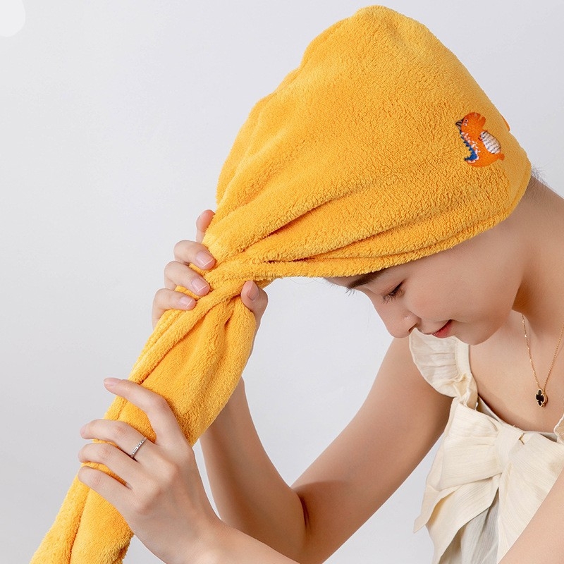 Női hajszárító sapka, abszorbeáló korall-flírez plüss, gyors száradás, hímzett széle, súly 80-99 g, 120D szál