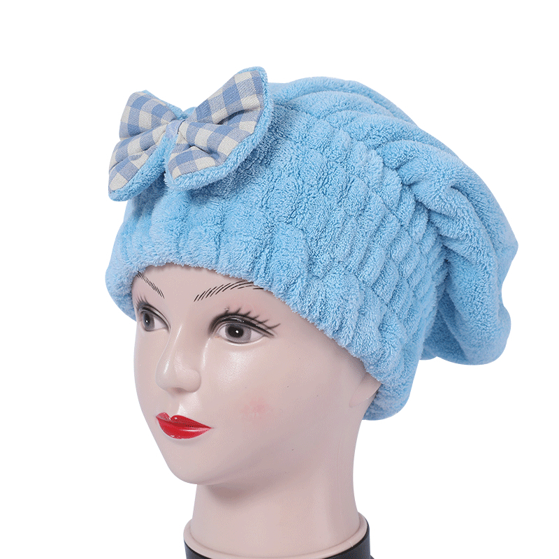 Hajszárításhoz készült hajsapka korall plüssből, masnival, felnőtteknek, 63 g, 80% fő összetevő, nylon rost, varrás