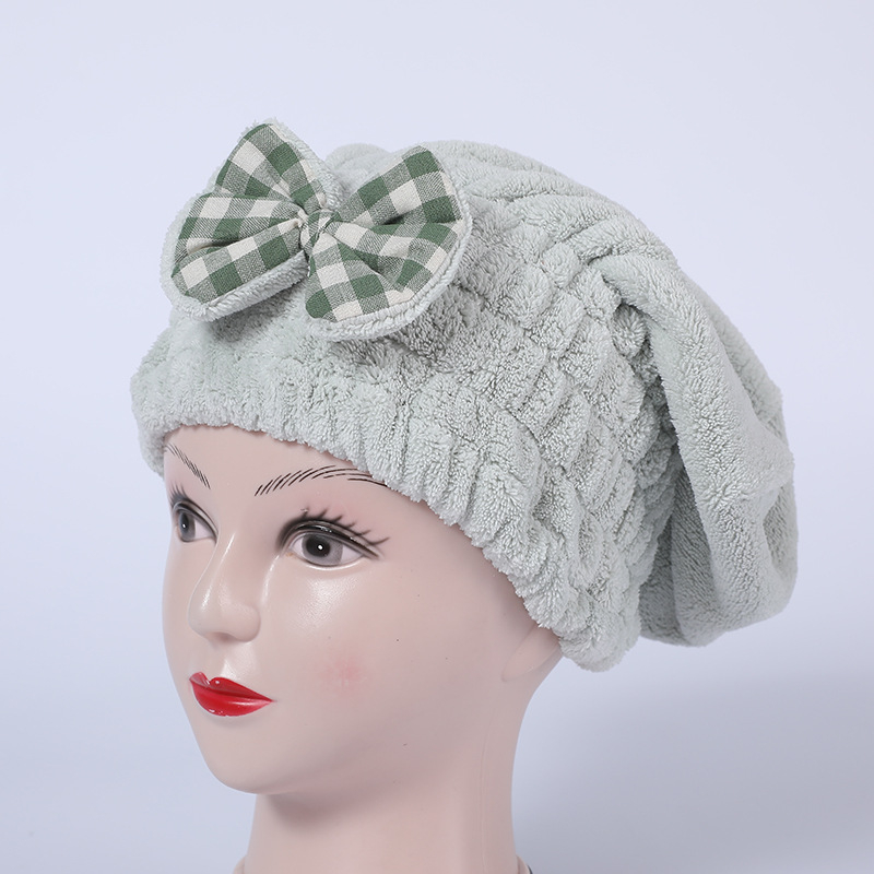 Hajszárításhoz készült hajsapka korall plüssből, masnival, felnőtteknek, 63 g, 80% fő összetevő, nylon rost, varrás