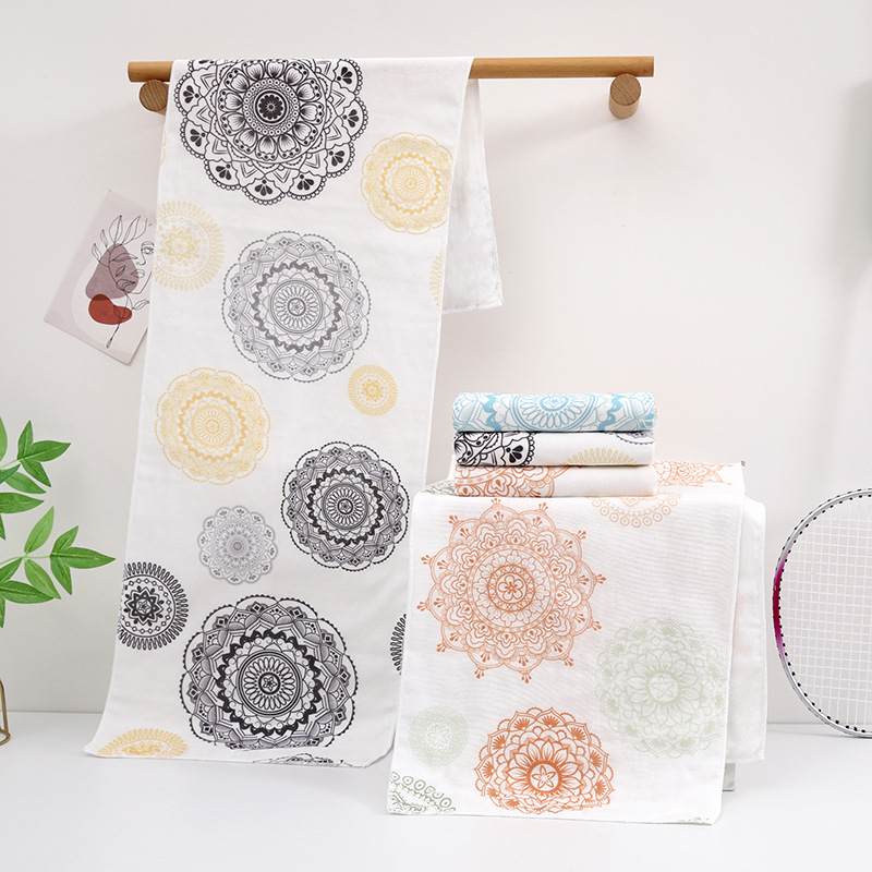 Jógás törölköző tiszta pamutból, lélegző, izzadságot felszívó, bőrbarát; 60 g, egyszálas fonal, 40 szál, nyomtatott gyártási folyamat, márka Pinhong