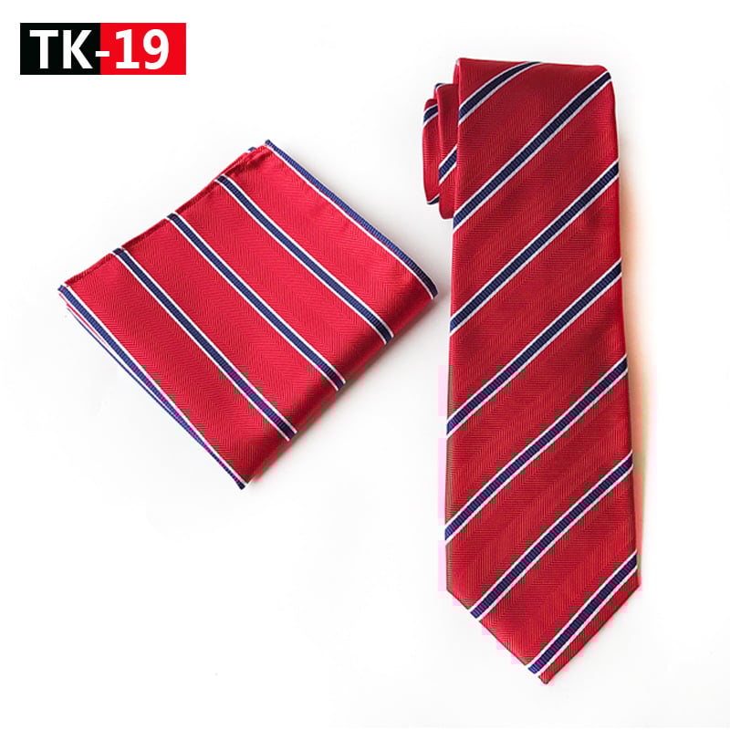 Σετ γραβάτας και χαρτομάντιλου τσέπης, ζακάρ πολυεστέρας, φλοράλ μοτίβο, αντρικό στυλ