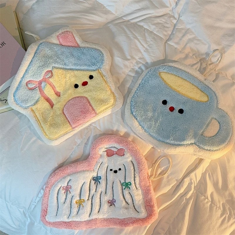 Kéztörlő korall fleece-ből, vastított, hímzett, 32 szálú, 30 g alatt, nedvszívó, gyorsan száradó, konyhai használatra