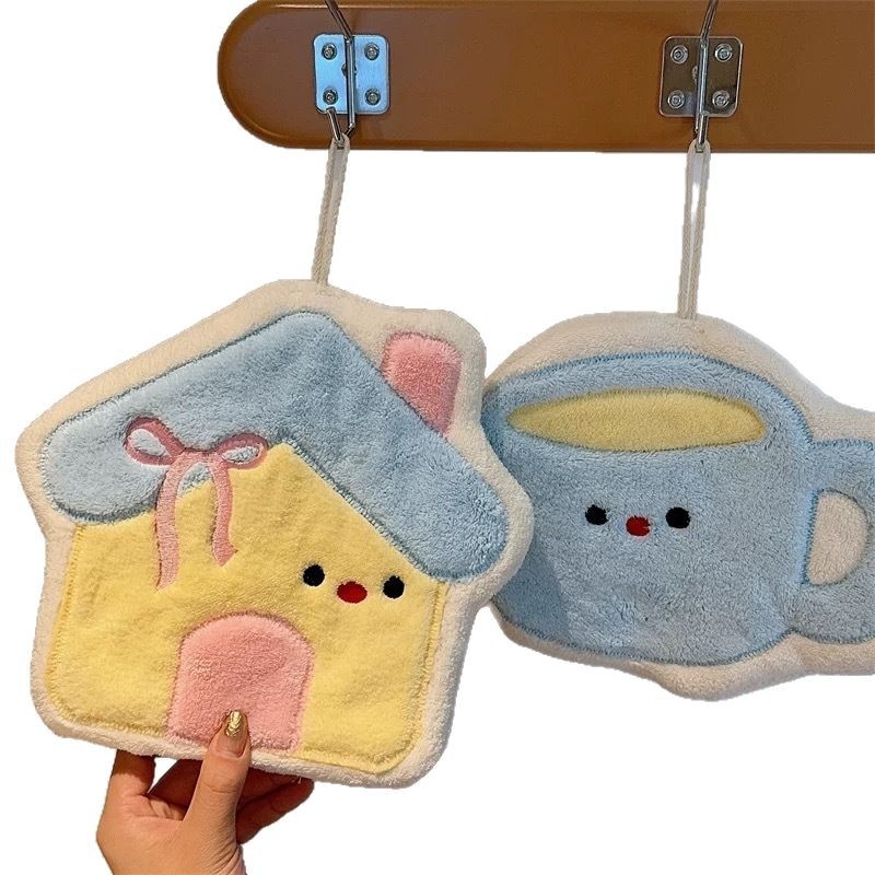 Kéztörlő korall fleece-ből, vastított, hímzett, 32 szálú, 30 g alatt, nedvszívó, gyorsan száradó, konyhai használatra