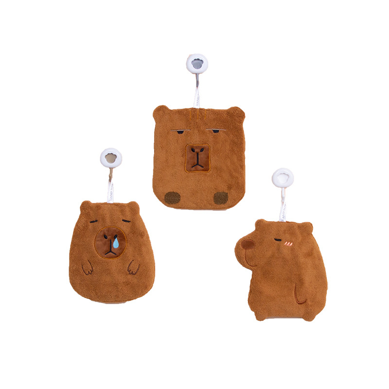 Kéztörlő aranyos kapibara mintával, korall fleece, 30–50 g, 150d, hímzés