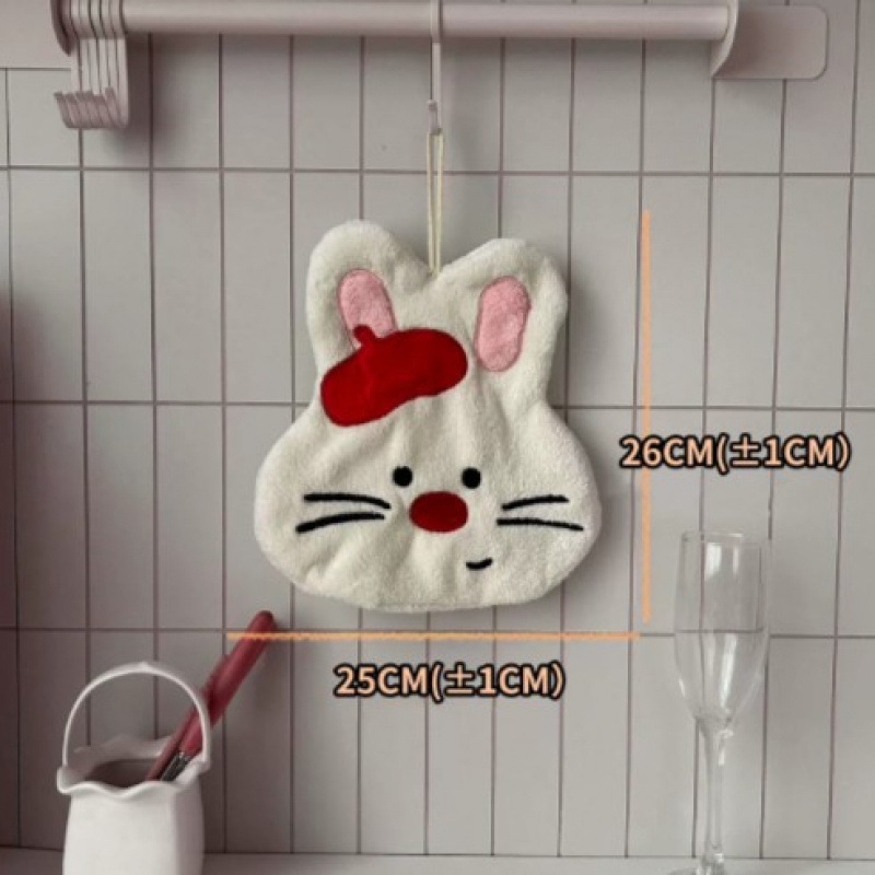 Kéztörlő rajzolt állati mintával, korall plüss, 150D szál, szegélyezés