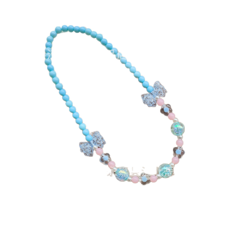 Gyermekeknek szóló masni-kötésű nyaklánc, átlátszó akril gyöngyökkel – kézzel készített, 3–10 éveseknek