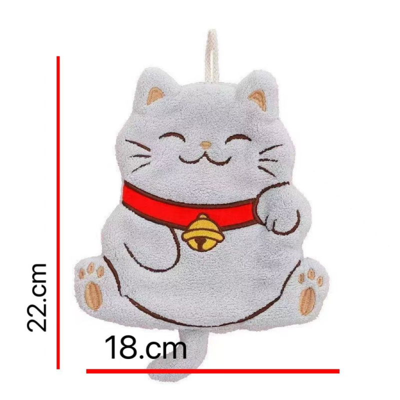 Falra szerelhető kéztörlő macska-varázsos mintával – gyerekeknek, kettős használat fürdőszobában és a konyhában, korall bársony anyag, 150D szál, hímzés és sík szövés