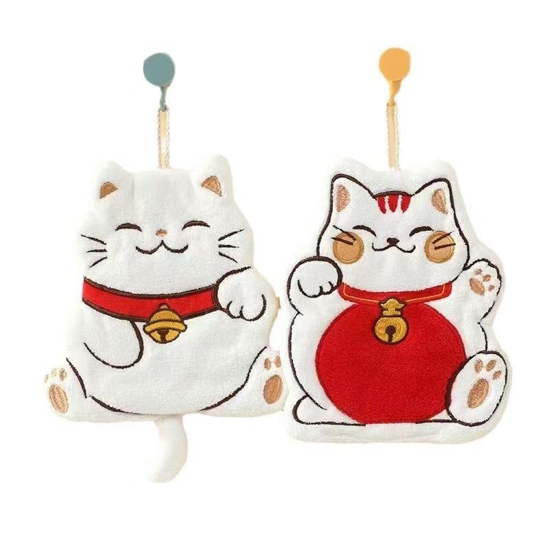 Falra szerelhető kéztörlő macska-varázsos mintával – gyerekeknek, kettős használat fürdőszobában és a konyhában, korall bársony anyag, 150D szál, hímzés és sík szövés