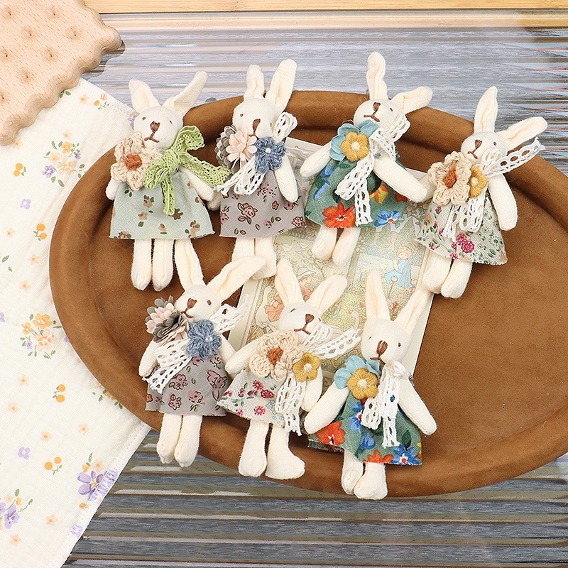 Accesorii din material textil pentru păpușă cu iepuraș dantelat, fabricat manual, rochie florală, model cățeluș, stil IN