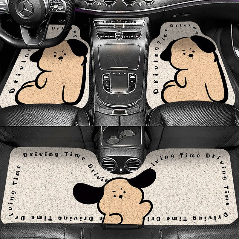 Комплект подложки за пода на автомобил, три части - PVC материал, карикатурен принт, специална форма, изработка със сатенен кръг, персонализируеми