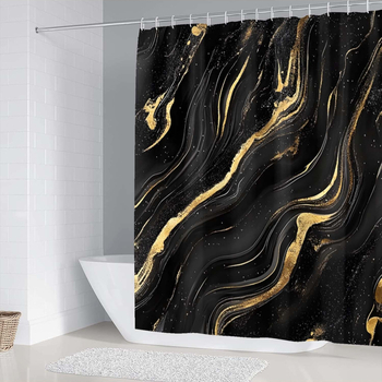 Комплект завеси за душ: водоустойчив и мухълоустойчив полиестер, цифров печат; правоъгълна подложка за баня; шарки: щрихи, решетка, морски пейзаж; мие се; персонализация по заявка