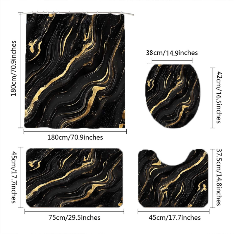 Комплект завеси за душ: водоустойчив и мухълоустойчив полиестер, цифров печат; правоъгълна подложка за баня; шарки: щрихи, решетка, морски пейзаж; мие се; персонализация по заявка