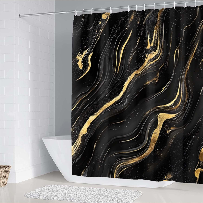 Комплект завеси за душ: водоустойчив и мухълоустойчив полиестер, цифров печат; правоъгълна подложка за баня; шарки: щрихи, решетка, морски пейзаж; мие се; персонализация по заявка