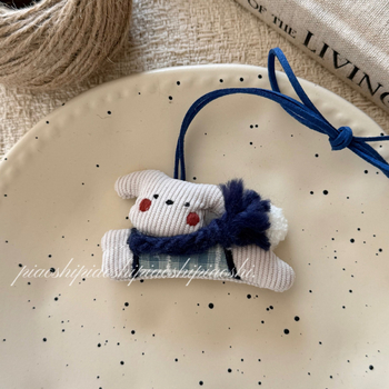 Colier din țesătură pentru copii, cu iepuraș și cățeluș, în stil desen animat, umplut cu bumbac, cu lanț extensibil de 11 cm+