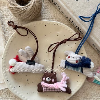 Colier din țesătură pentru copii, cu iepuraș și cățeluș, în stil desen animat, umplut cu bumbac, cu lanț extensibil de 11 cm+