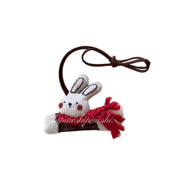 Colier din țesătură pentru copii, cu iepuraș și cățeluș, în stil desen animat, umplut cu bumbac, cu lanț extensibil de 11 cm+