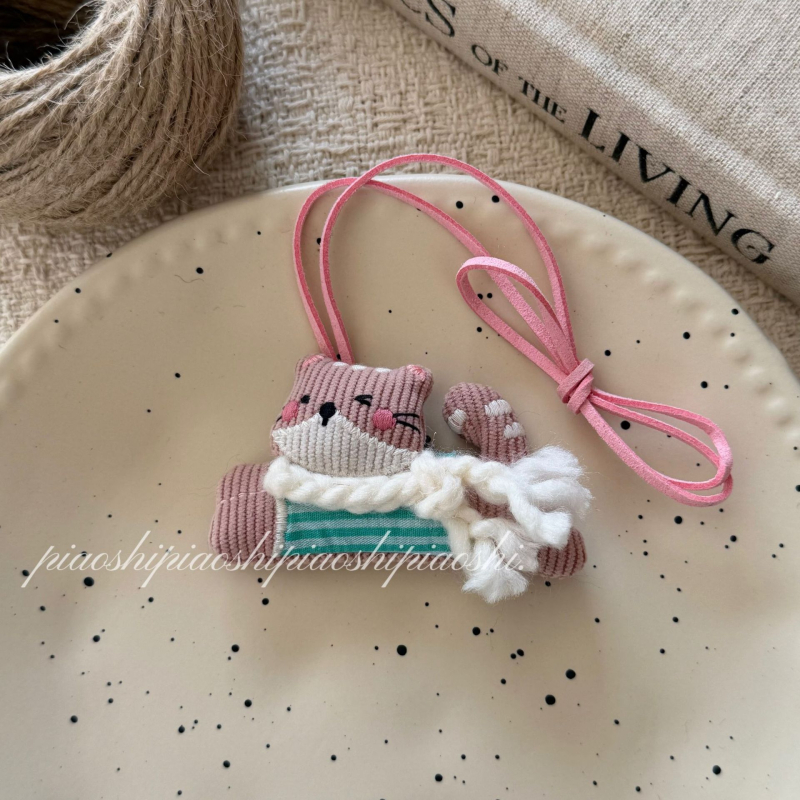 Colier din țesătură pentru copii, cu iepuraș și cățeluș, în stil desen animat, umplut cu bumbac, cu lanț extensibil de 11 cm+