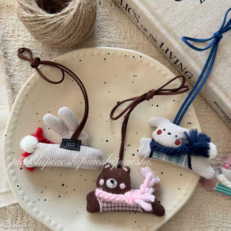 Colier din țesătură pentru copii, cu iepuraș și cățeluș, în stil desen animat, umplut cu bumbac, cu lanț extensibil de 11 cm+