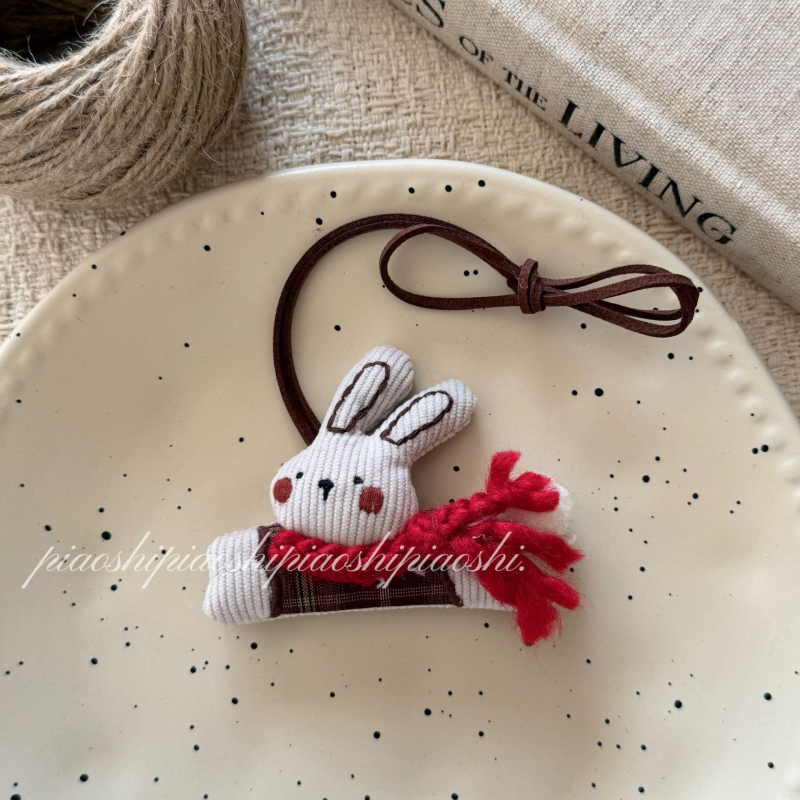 Colier din țesătură pentru copii, cu iepuraș și cățeluș, în stil desen animat, umplut cu bumbac, cu lanț extensibil de 11 cm+