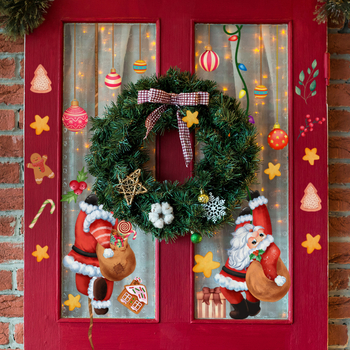 Декоративен стенен стикер за прозорци с коледни мотиви: елени, пингвини, снежни човеци, Дядо Коледа и шейна; PVC, Purple Hawthorn, 1 бр., електростатичен, двустранен