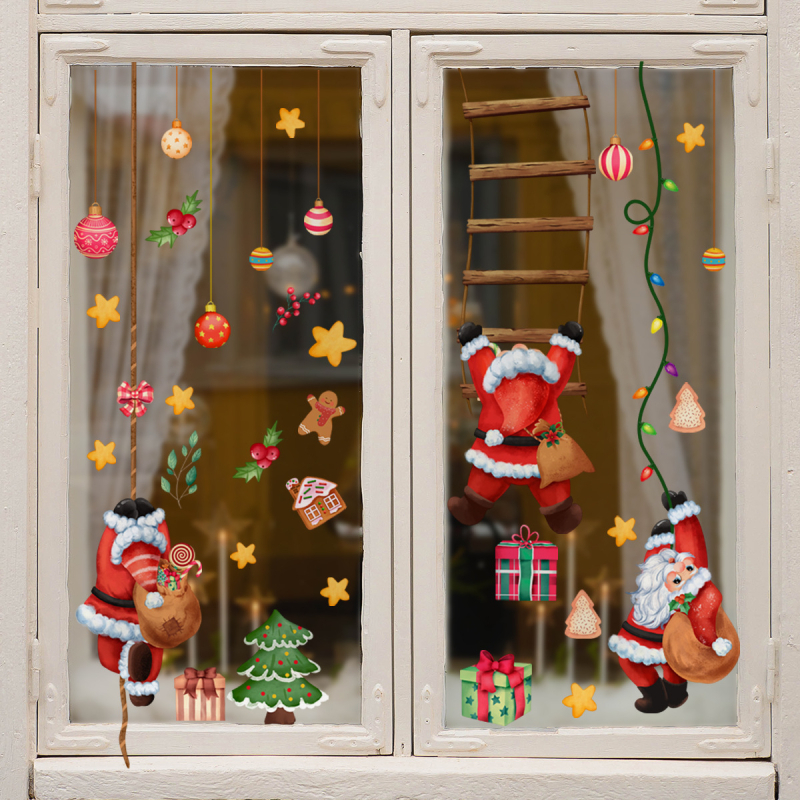 Декоративен стенен стикер за прозорци с коледни мотиви: елени, пингвини, снежни човеци, Дядо Коледа и шейна; PVC, Purple Hawthorn, 1 бр., електростатичен, двустранен