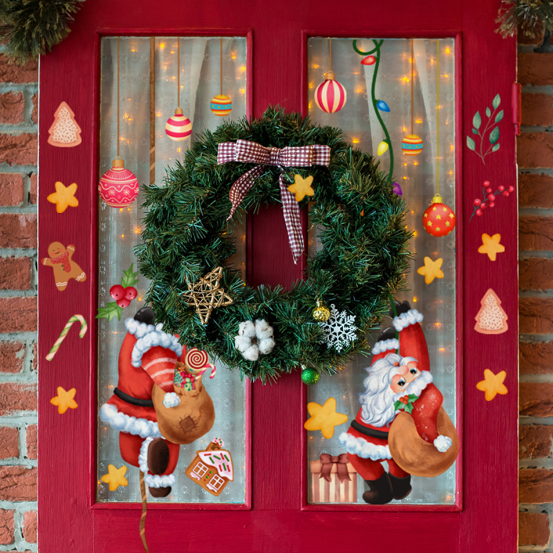 Декоративен стенен стикер за прозорци с коледни мотиви: елени, пингвини, снежни човеци, Дядо Коледа и шейна; PVC, Purple Hawthorn, 1 бр., електростатичен, двустранен