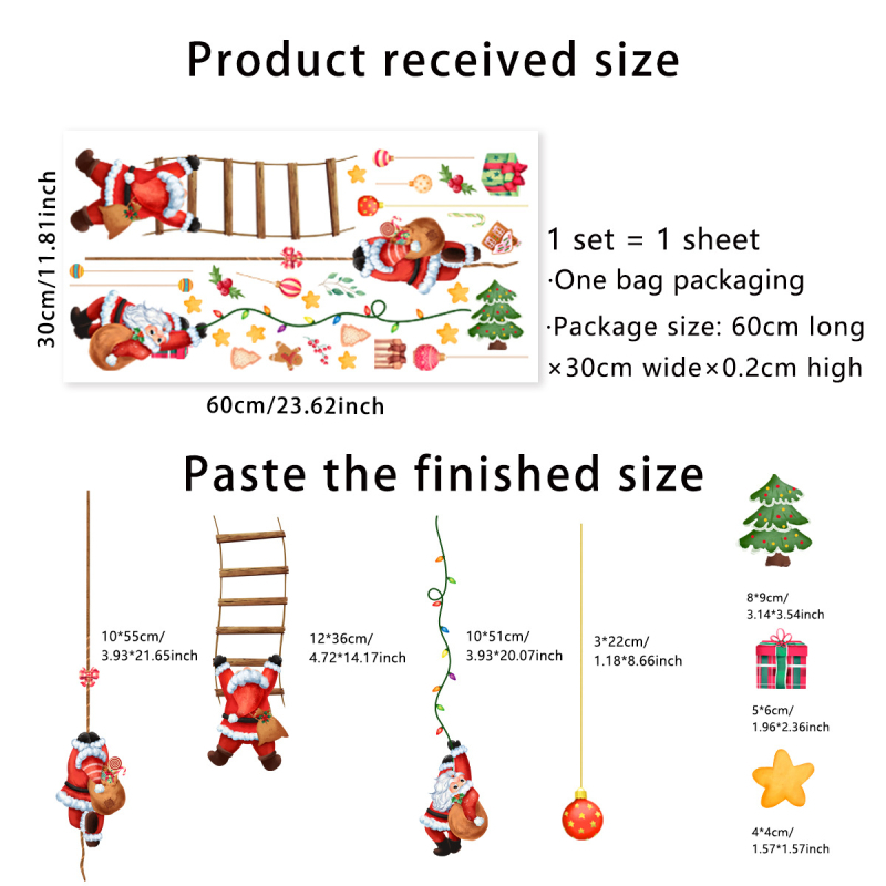 Декоративен стенен стикер за прозорци с коледни мотиви: елени, пингвини, снежни човеци, Дядо Коледа и шейна; PVC, Purple Hawthorn, 1 бр., електростатичен, двустранен