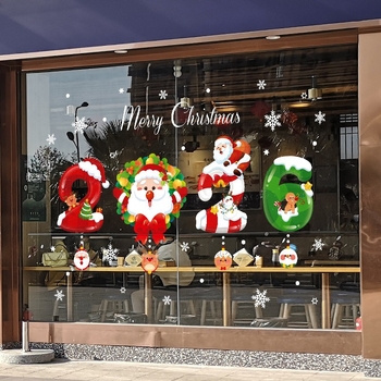 Стенно стикер – електростатична коледна украса, карикатурен модел, 1 бр., водоустойчив, плосък PVC стикер за прозореца на ресторант