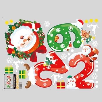 Стенно стикер – електростатична коледна украса, карикатурен модел, 1 бр., водоустойчив, плосък PVC стикер за прозореца на ресторант