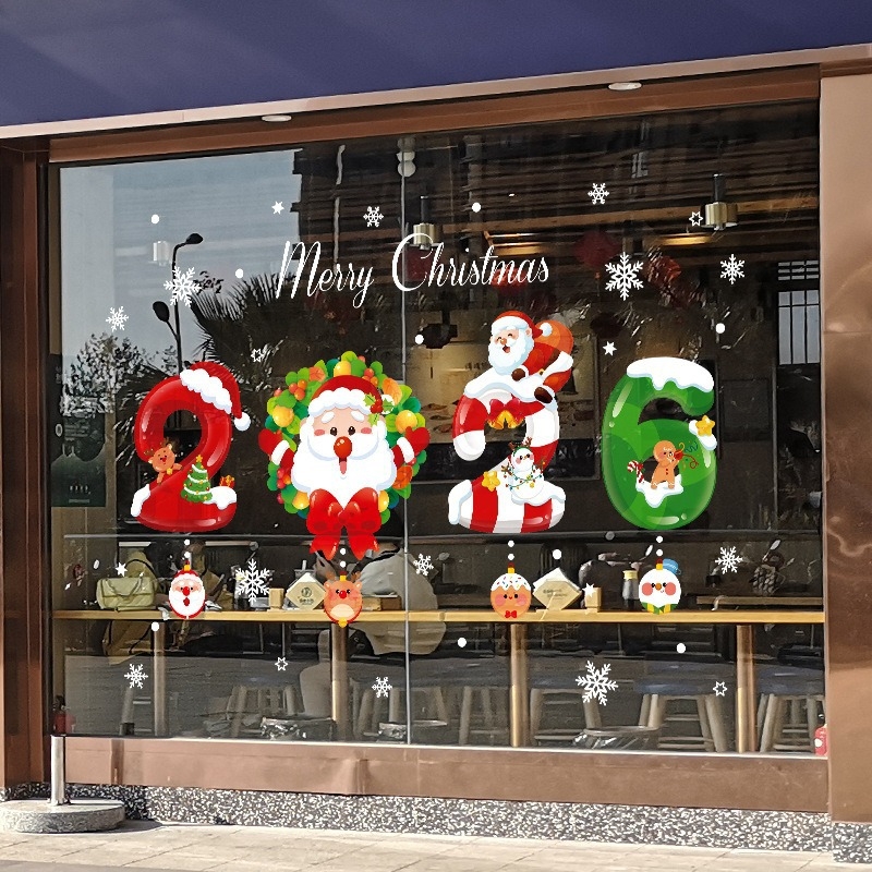 Стенно стикер – електростатична коледна украса, карикатурен модел, 1 бр., водоустойчив, плосък PVC стикер за прозореца на ресторант