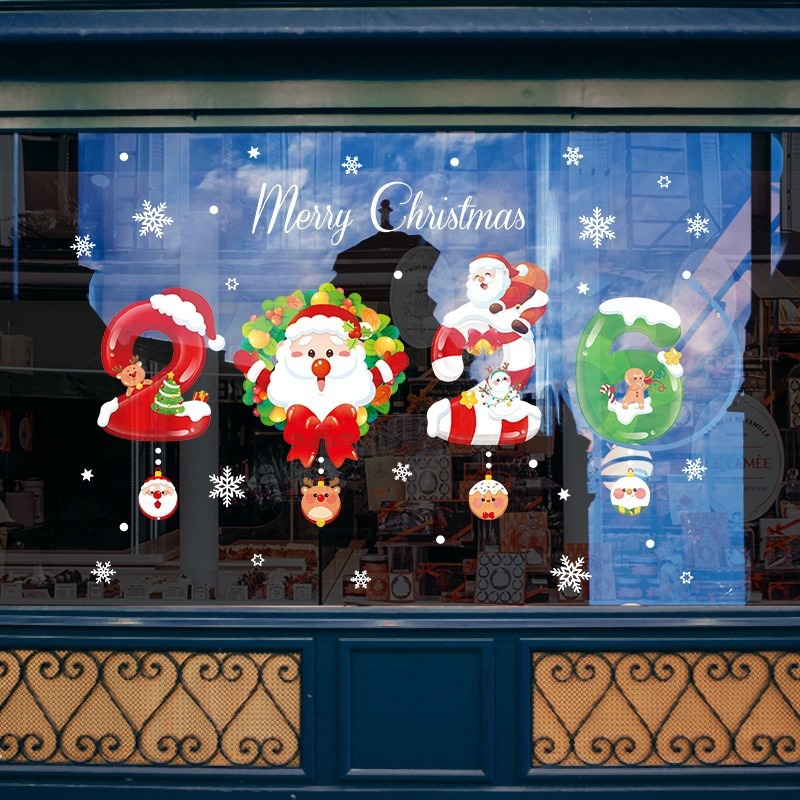Стенно стикер – електростатична коледна украса, карикатурен модел, 1 бр., водоустойчив, плосък PVC стикер за прозореца на ресторант