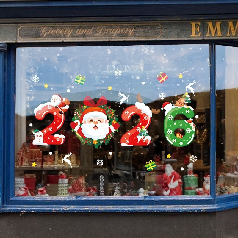 Стенно стикер – електростатична коледна украса, карикатурен модел, 1 бр., водоустойчив, плосък PVC стикер за прозореца на ресторант