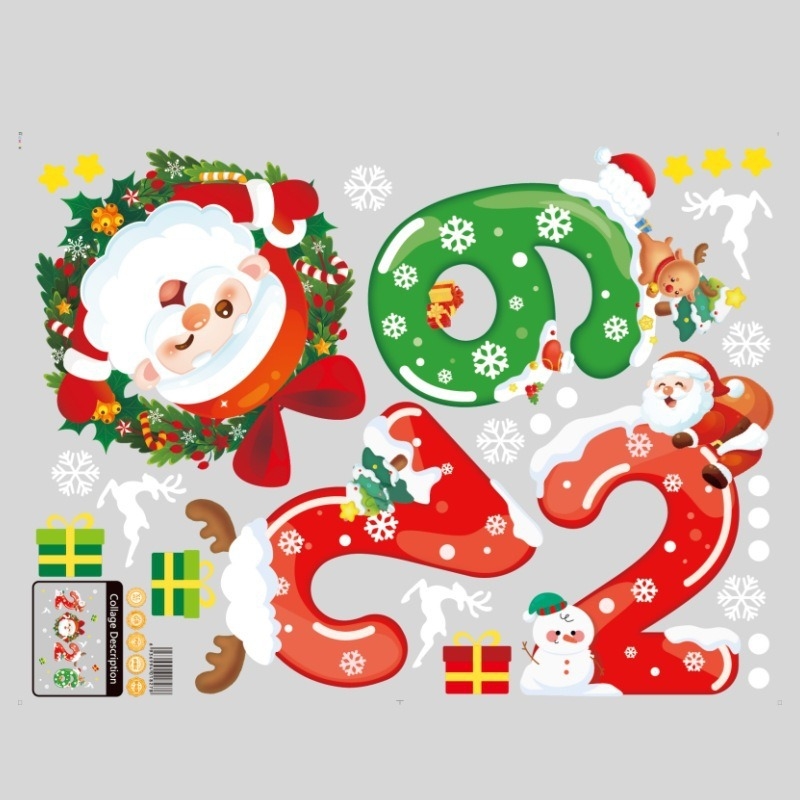 Стенно стикер – електростатична коледна украса, карикатурен модел, 1 бр., водоустойчив, плосък PVC стикер за прозореца на ресторант
