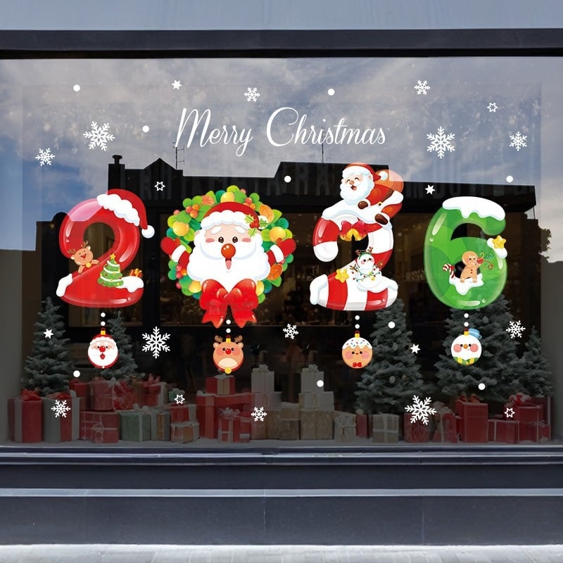 Стенно стикер – електростатична коледна украса, карикатурен модел, 1 бр., водоустойчив, плосък PVC стикер за прозореца на ресторант