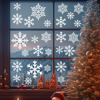 Прозоречни стикери за стъкло с мотив снежинка, двустранни електростатични лепенки, PVC, 1 бр., декоративни за хол и спалня