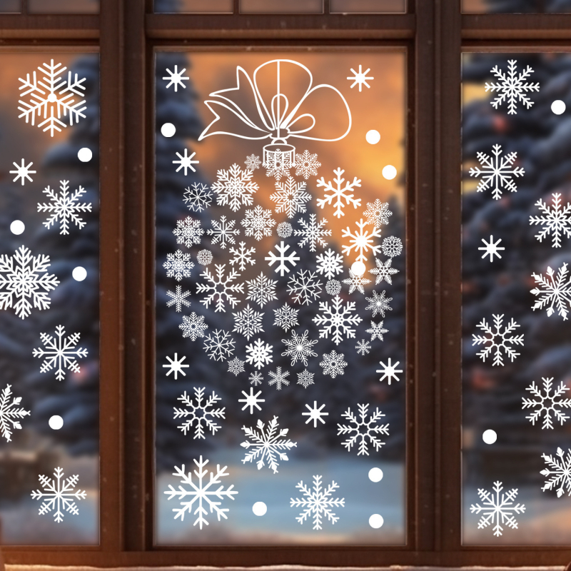 Прозоречни стикери за стъкло с мотив снежинка, двустранни електростатични лепенки, PVC, 1 бр., декоративни за хол и спалня