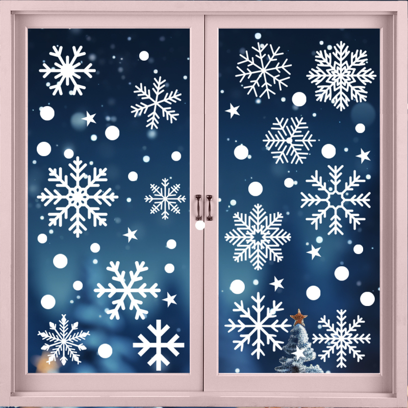 Прозоречни стикери за стъкло с мотив снежинка, двустранни електростатични лепенки, PVC, 1 бр., декоративни за хол и спалня
