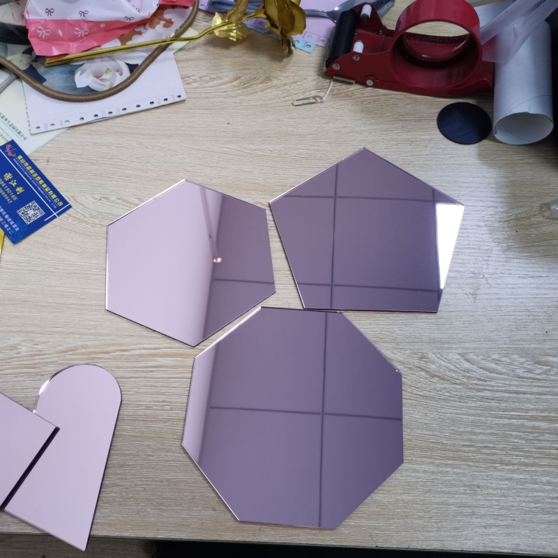 Акрилен огледален стенен стикер, сърцевидно-шестоъгълен дизайн, антибактериален и против мухъл, водоустойчив, за дневна, спалня, кабинет, ресторант, баня, антре