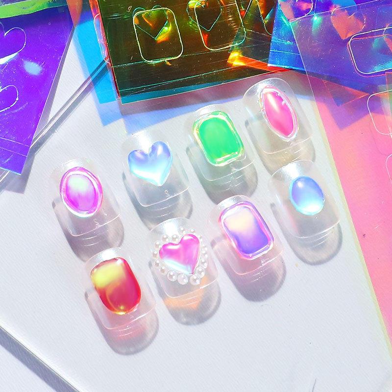 Manzilin Αυτοκόλλητα Νυχιών Αύρα Ice Glass, Καρό Μοτίβο, Μικρός Φρέσκος Στυλ, 100 Τεμάχια, OEM Ιδιωτική Ετικέτα