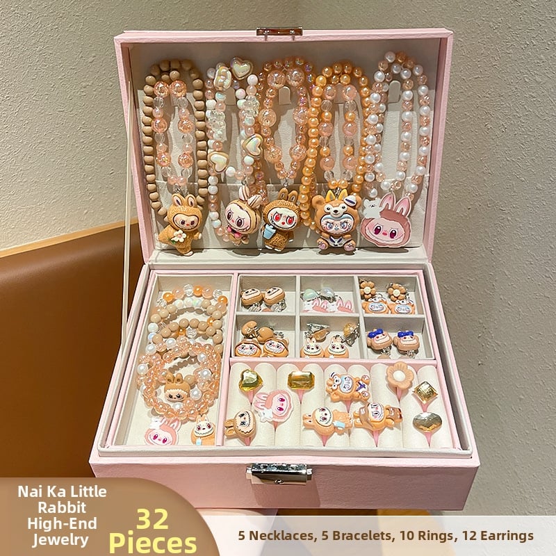 Set ogrlice i narukvice Princeza s karikaturističkim privjeskom, lanac s kuglicama, privjesak od umjetnog kristala, precizna obrada, serija Princeza, za djecu od 3 do 10 godina