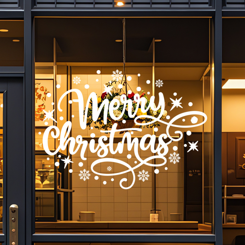 Etichete electrostatice din PVC pentru sticlă – stil Nordic, motiv Binecuvântarea Crăciunului