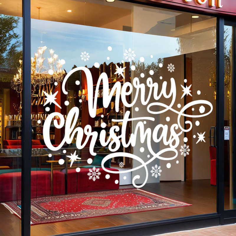 Etichete electrostatice din PVC pentru sticlă – stil Nordic, motiv Binecuvântarea Crăciunului