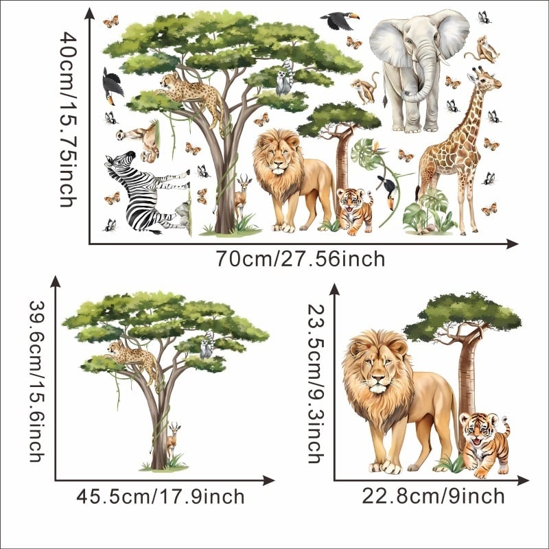 Стенен стикер за детска стая: животни в карикатурен стил, плосък дизайн, PVC материал, 1 бр.