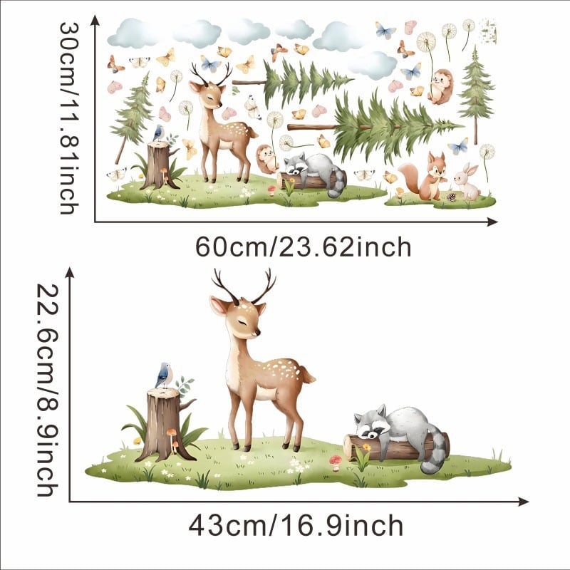 Стенен стикер за детска стая: животни в карикатурен стил, плосък дизайн, PVC материал, 1 бр.
