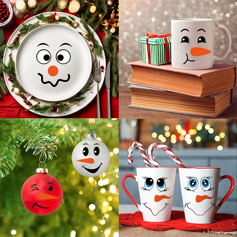 PVC самозалепващи стенни стикери със снежен човек – набор от 4 части, карикатурни изрази, декоративни стенни декорации