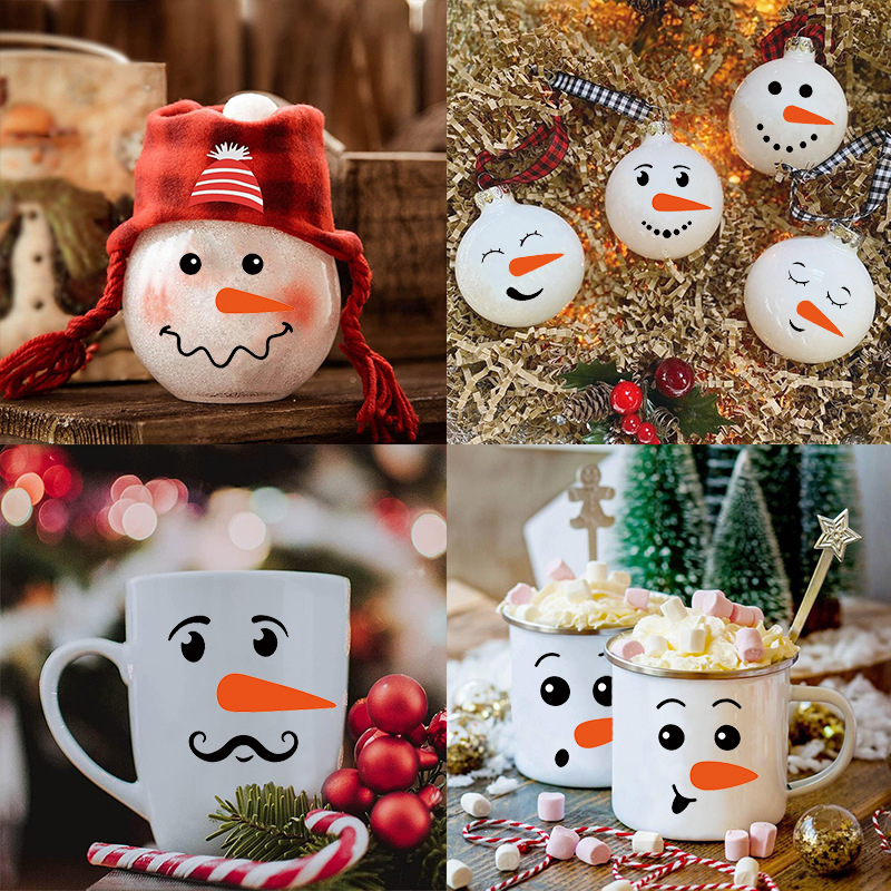 PVC самозалепващи стенни стикери със снежен човек – набор от 4 части, карикатурни изрази, декоративни стенни декорации