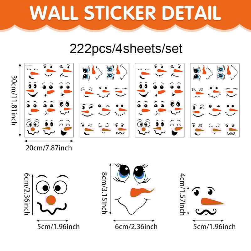 PVC самозалепващи стенни стикери със снежен човек – набор от 4 части, карикатурни изрази, декоративни стенни декорации