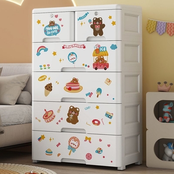 plastmasas bērniem paredzēts glabāšanas skapis ar septiņām kārtām, brīvi stāvošs, karikatūru stilā, 5 kg