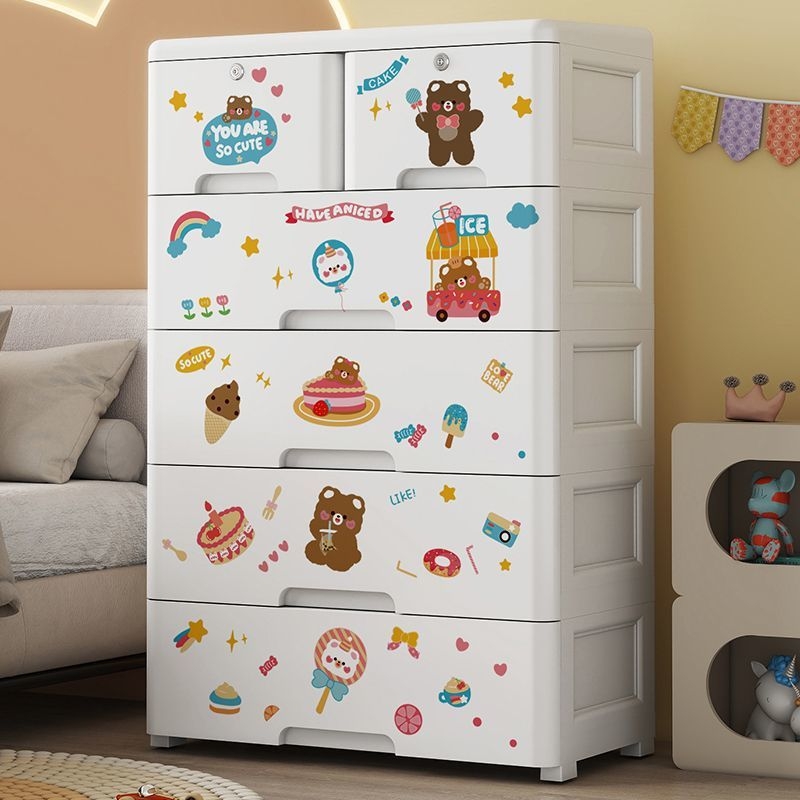 plastmasas bērniem paredzēts glabāšanas skapis ar septiņām kārtām, brīvi stāvošs, karikatūru stilā, 5 kg