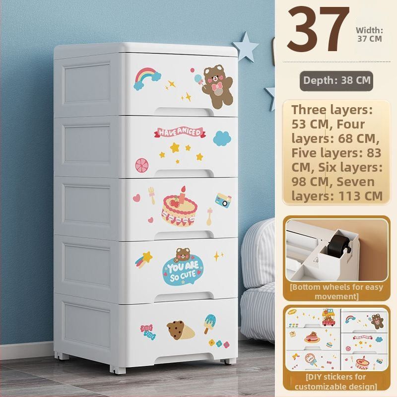 plastmasas bērniem paredzēts glabāšanas skapis ar septiņām kārtām, brīvi stāvošs, karikatūru stilā, 5 kg